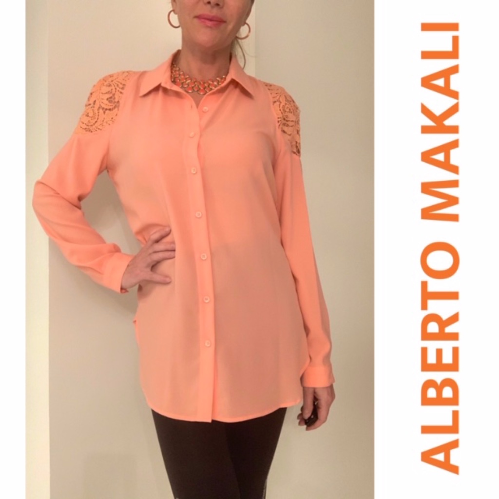 Alberto Makali Ny Button Front Top Lace Blouse